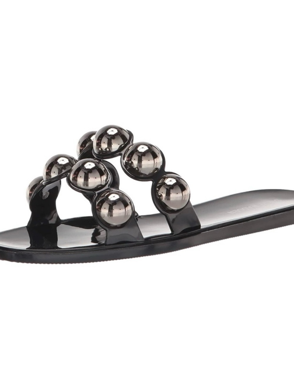 Steve Madden Black Glossy Slide Sandals with Gunmetal Bead Accents